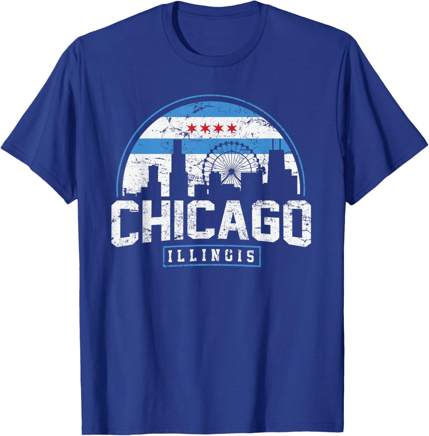 Chicago Illinois Flag Vintage Skyline Shirt Men Women T-Shirt - T-Shirt | Royal