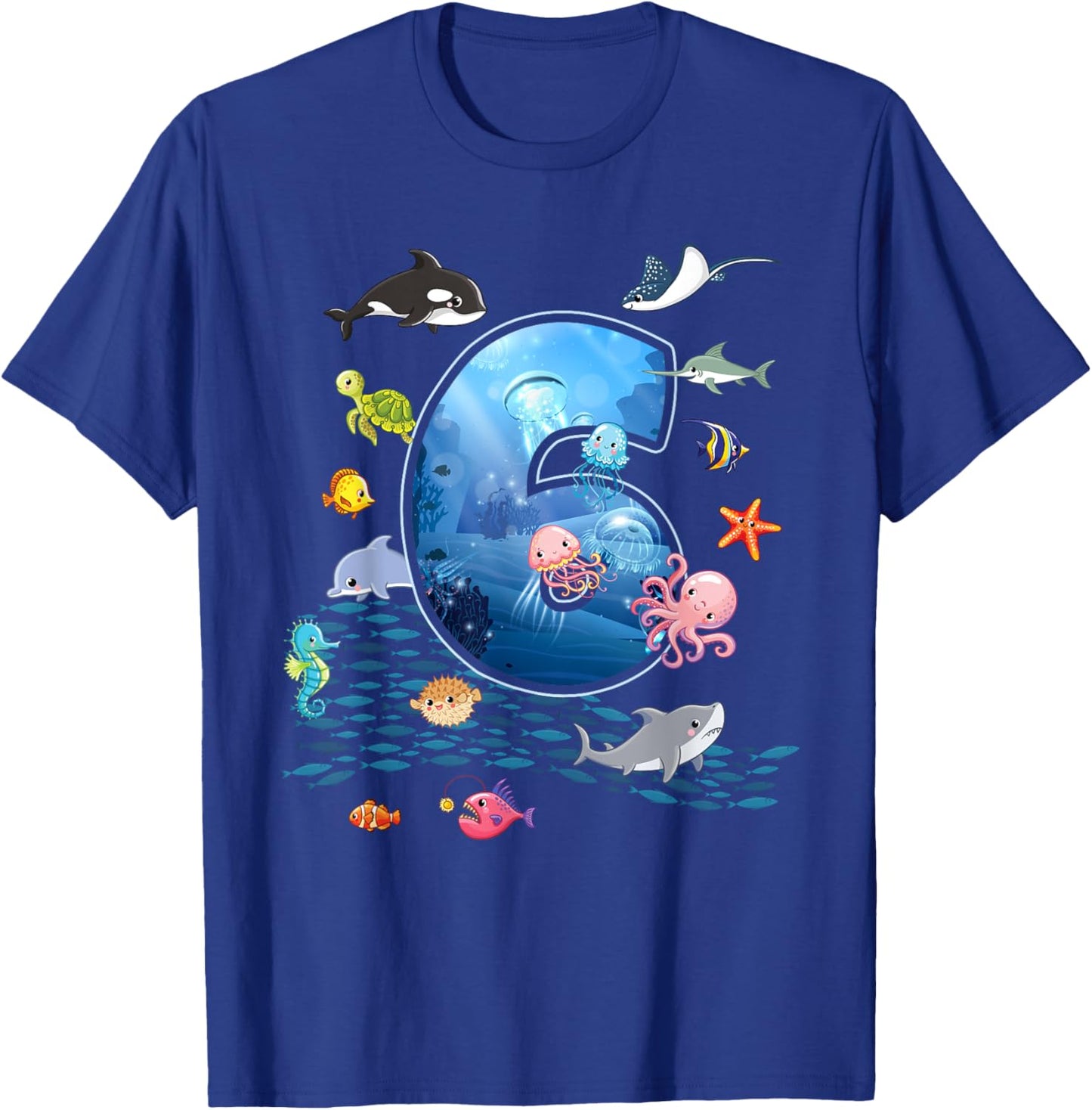 6th Birthday Aquarium Sea Aquatic Animals Lover Boys Girls T-Shirt - T-Shirt | Royal