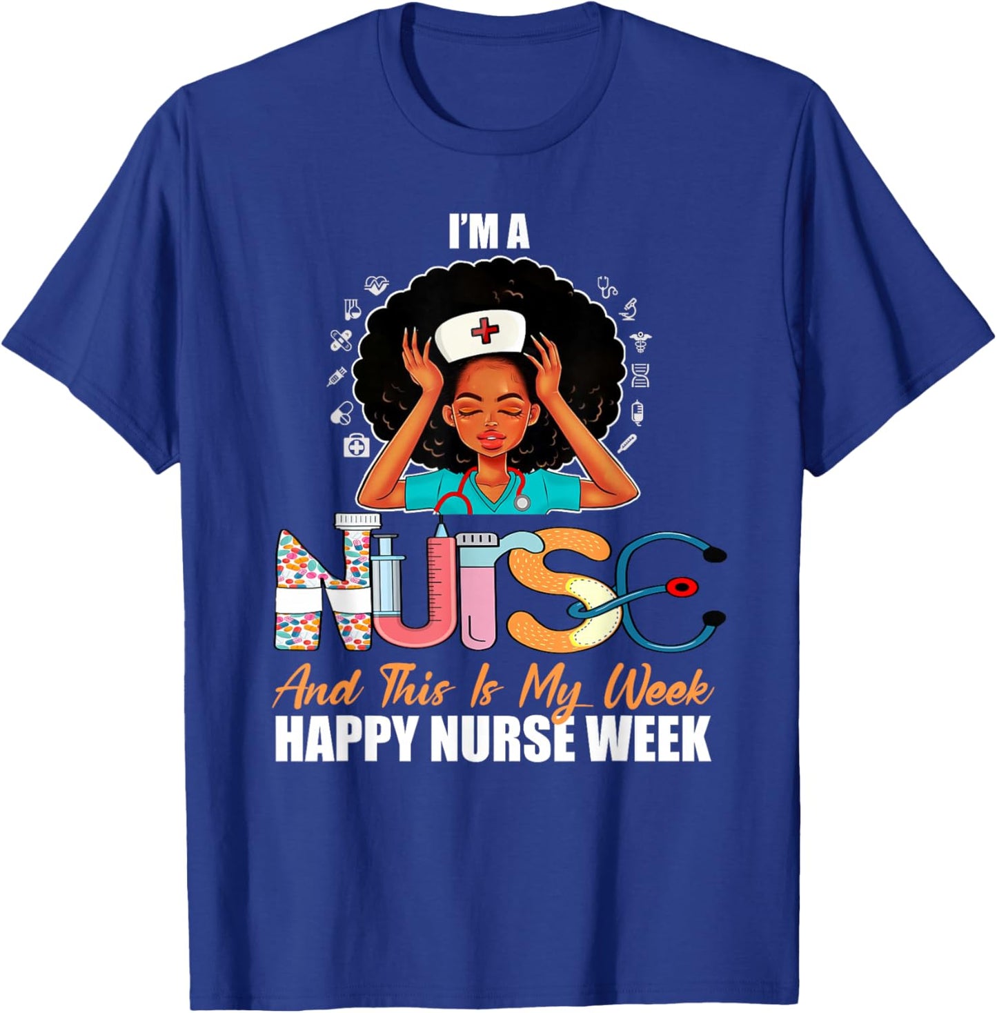 Black African American Girl Nurse Medical Worker Nurse Week T-Shirt - T-Shirt | Royal