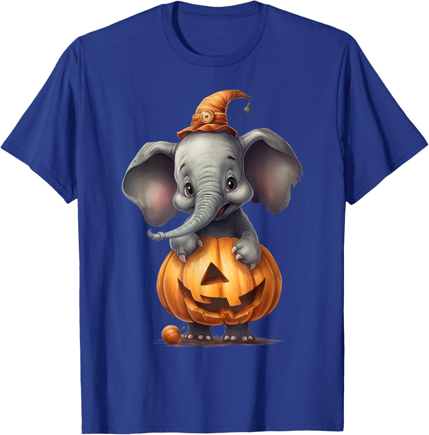 Cute Elephant Wearing A Pumpkin Halloween Funny Elephant T-Shirt - T-Shirt | Royal