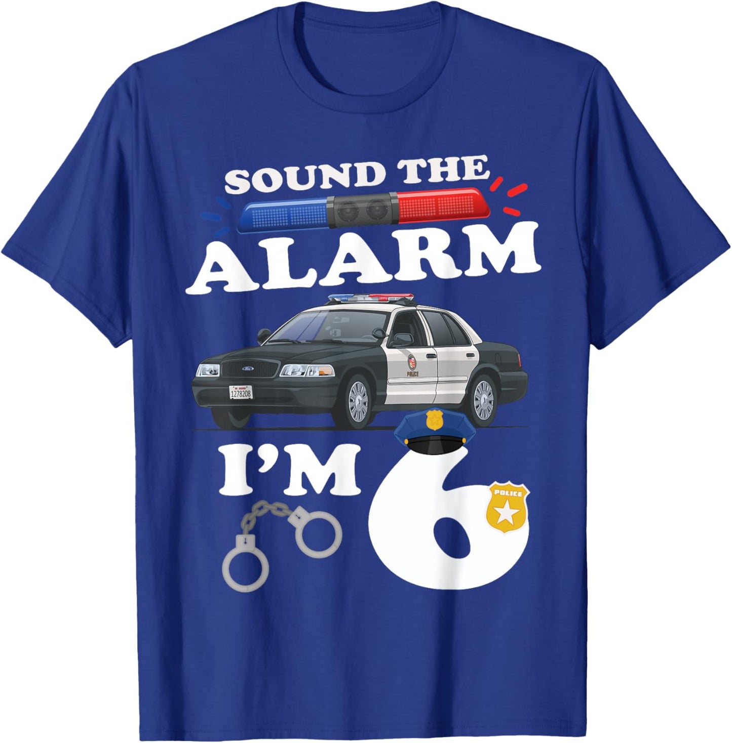 6 Year Old Cop Birthday Police Car 6th Birthday Police Theme T-Shirt - T-Shirt | Royal