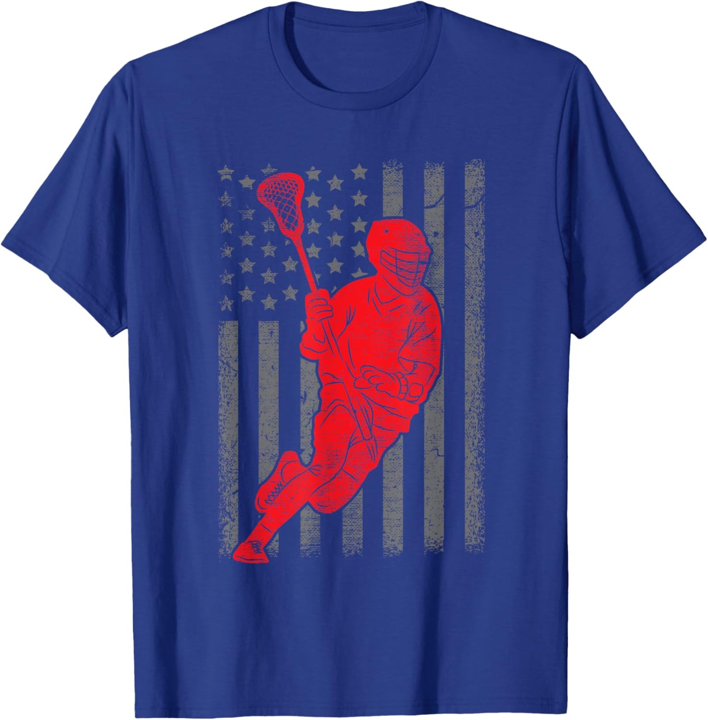 Funny Vintage American Flag Lacrosse USA Sport Gift Men Boys T-Shirt - T-Shirt | Royal