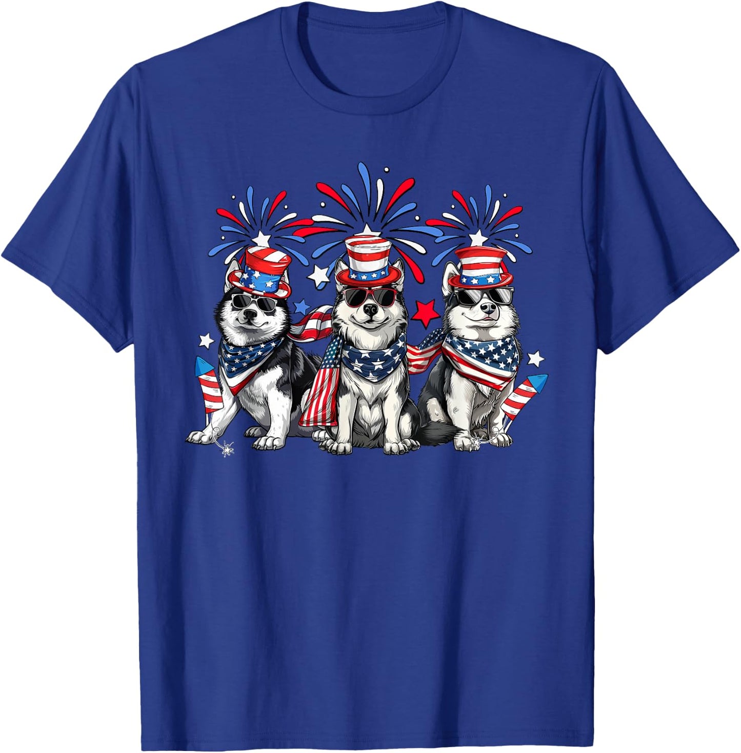 Husky Dog 4th Of July Patriotic USA Flag Red White And Blue Women Girls Kids Men T-Shirt - T-Shirt | Royal