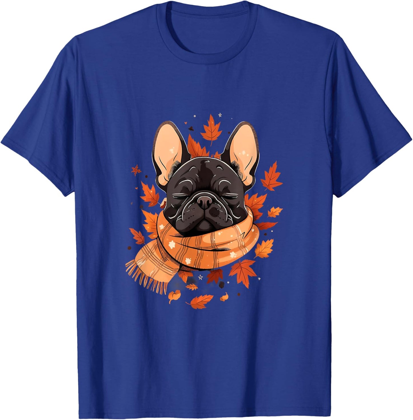 French Bulldog Fall Autumn Leaves Thanksgiving Frenchie Dog Men Women Girls Kids T-Shirt - T-Shirt | Royal