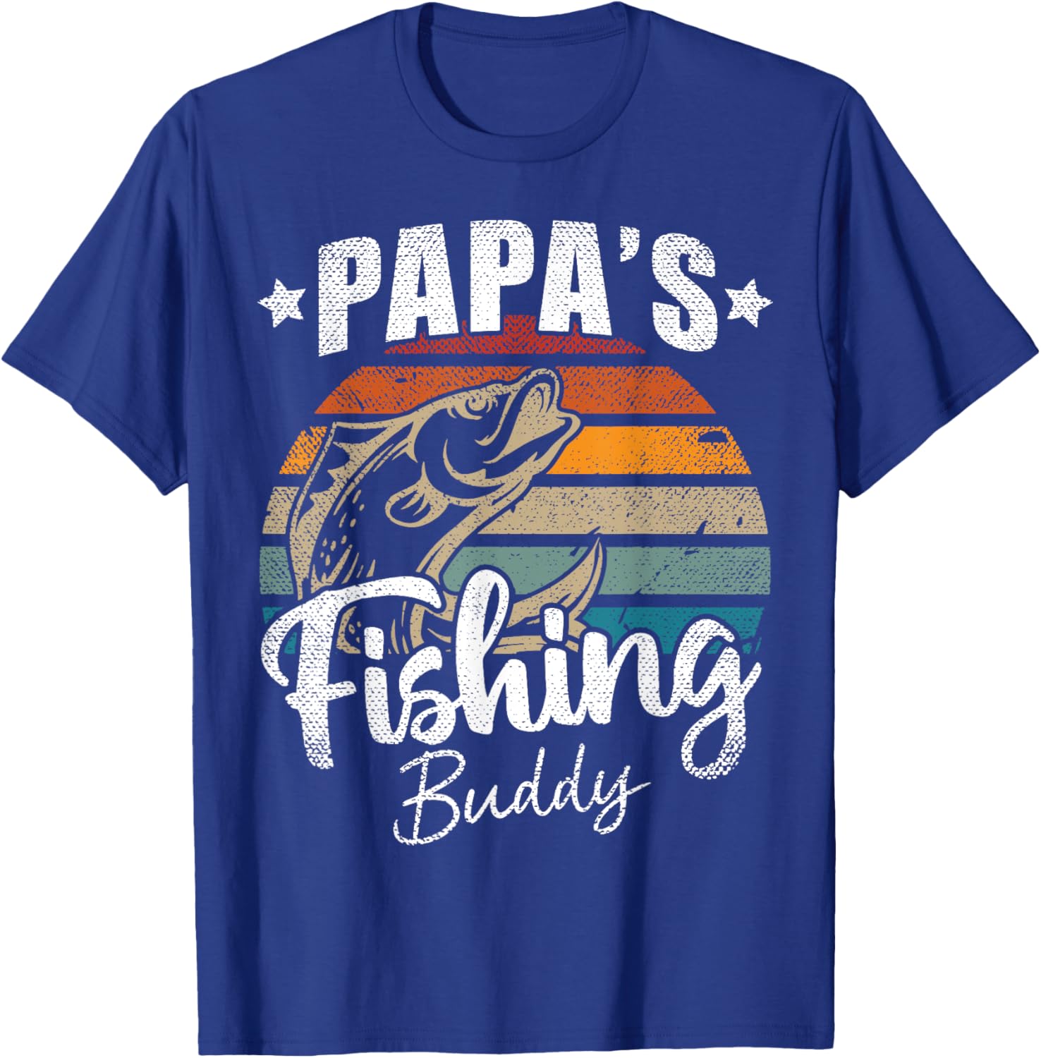 Vintage Papa's Fishing Buddy Kids Funny Retro Sunset fish T-Shirt - T-Shirt | Royal