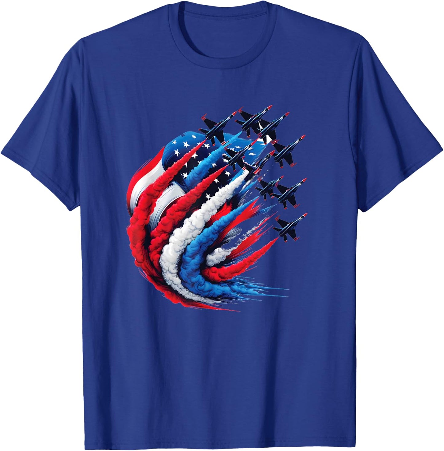 Fighter Jets Patriotic Red White Blue Smoke USA Flag T-Shirt - T-Shirt | Royal