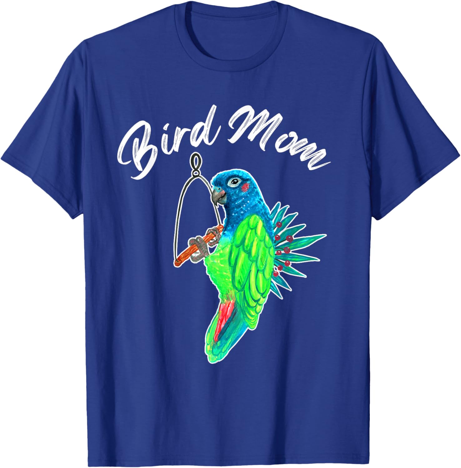 Bird Mom Blue Headed Pionus Parrot Watercolor T-Shirt - T-Shirt | Royal