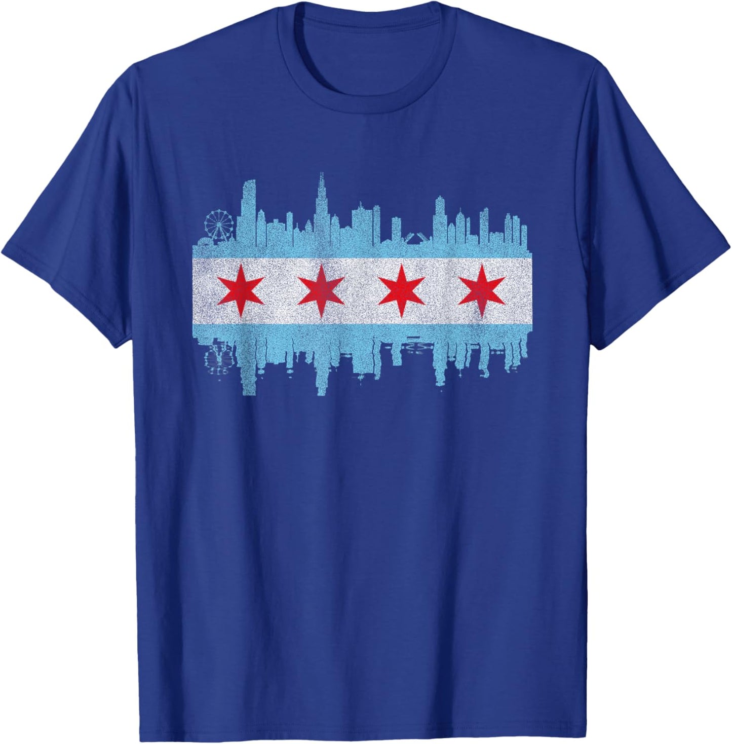 Chicago City Skyline Flag - Vintage Chicago City DISTRESSED T-Shirt - T-Shirt | Royal