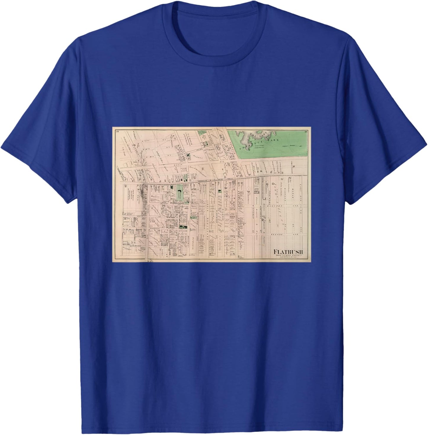 Vintage Flatbush NY Map (1873) T-Shirt - T-Shirt | Royal