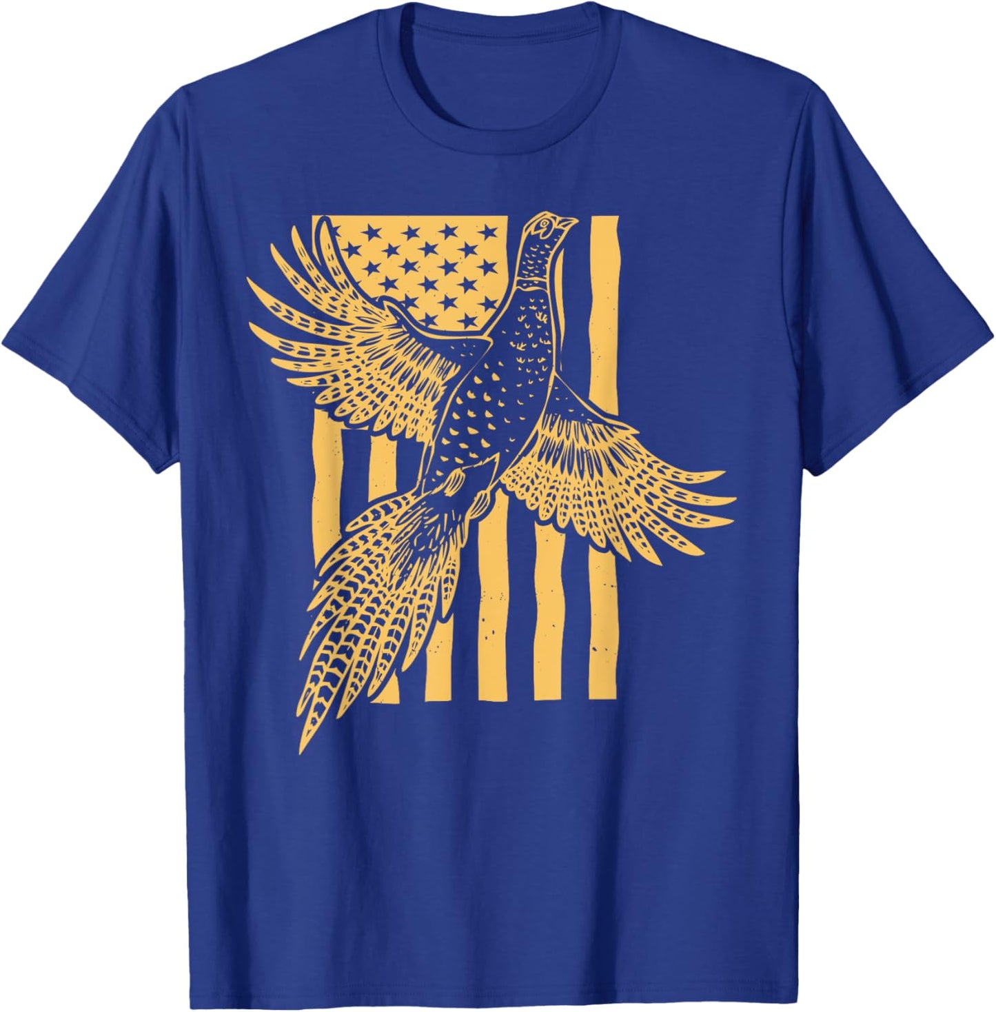 Vintage Pheasant Bird Hunter American Flag Hunting Father T-Shirt - T-Shirt | Royal