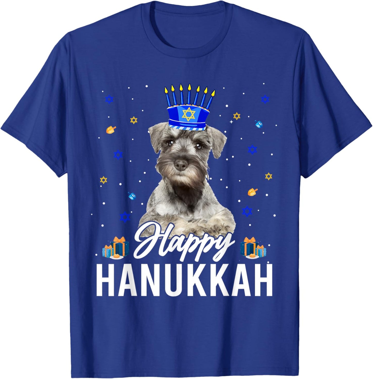 Happy Hanukkah Miniature Schnauzer Menorah Hat Jewish Xmas T-Shirt - T-Shirt | Royal