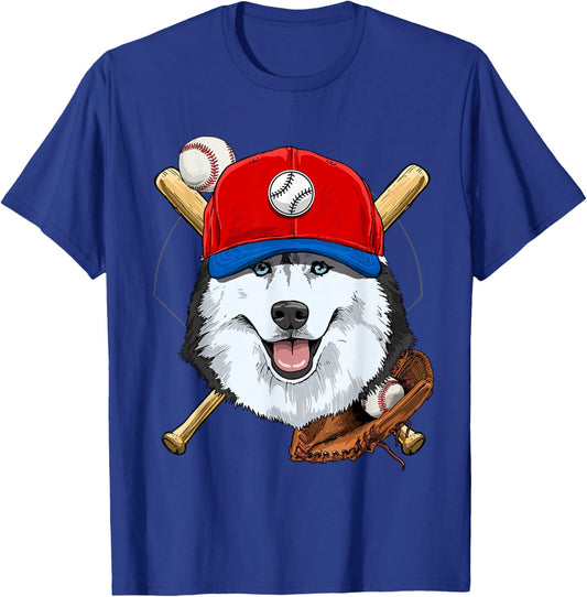 Siberian Husky Baseball Dog Lovers Baseball Player T-Shirt - T-Shirt | Royal
