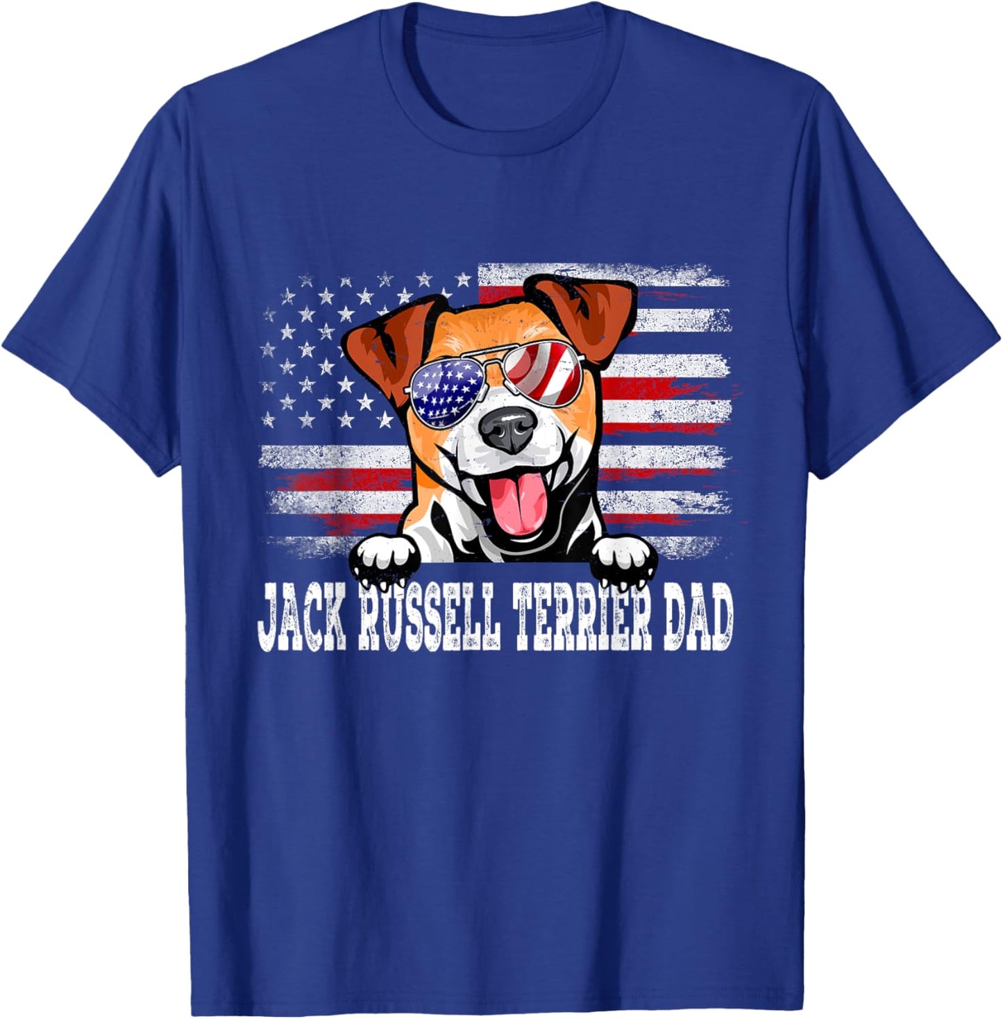 Vintage Jack Russell Terrier Dad American Flag Father's Day T-Shirt - T-Shirt | Royal