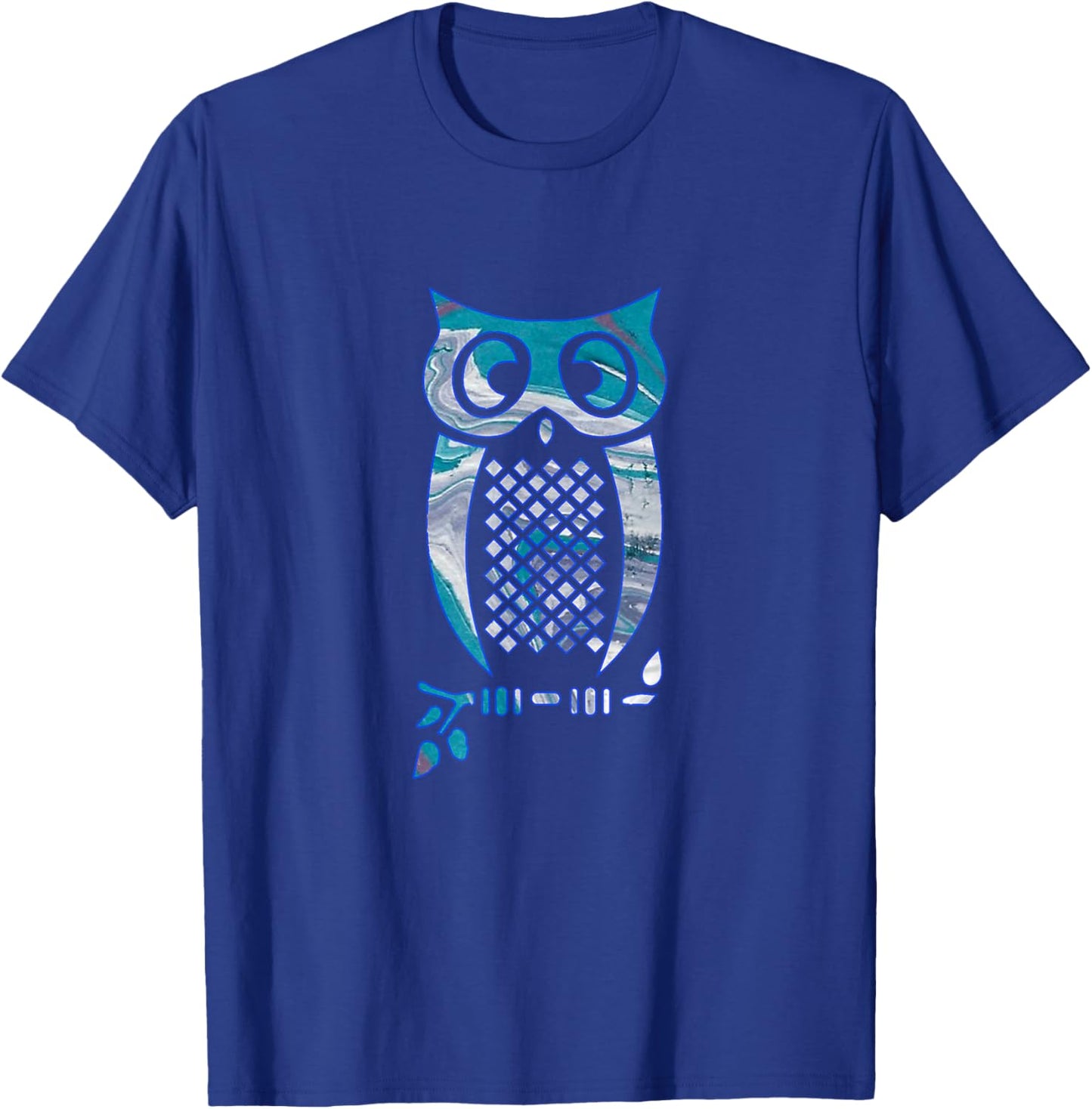 Turquoise, Lavender, Purple Swirl with Owl Design on Apparel T-Shirt - T-Shirt | Royal