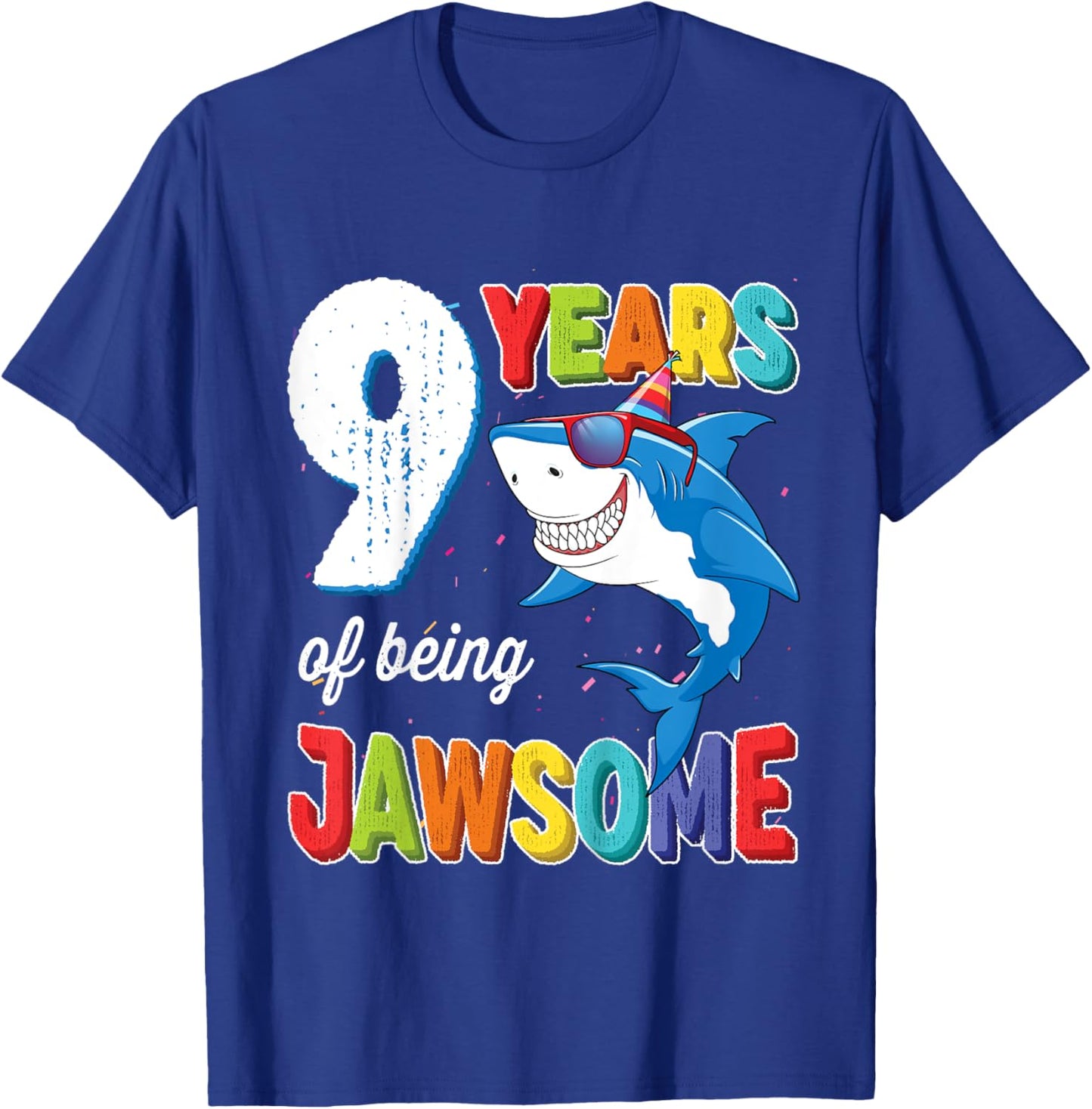 Kids 9 Year Old Boys Kids JawSome Shark 9th Birthday T-Shirt - T-Shirt | Royal