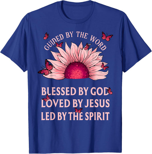 Guided By The Bible Blessed By God Pink Sunflower Christian T-Shirt - T-Shirt | Royal