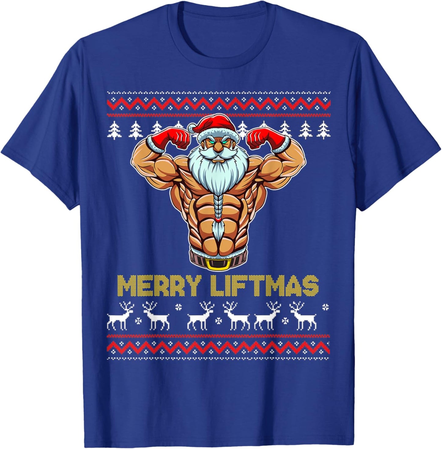 Merry Liftmas Ugly Christmas Santa Claus Gym Workout Xmas T-Shirt - T-Shirt | Royal