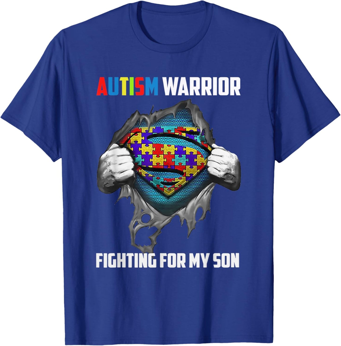 Autism Warrior Fighting for My Son Autism Mom Dad Parents T-Shirt - T-Shirt | Royal