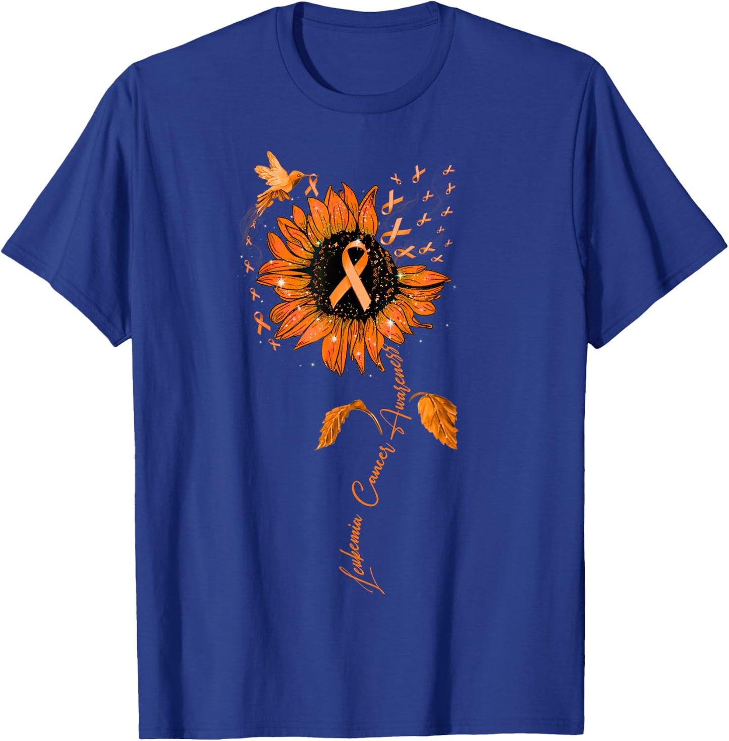 Leukemia Awareness Sunflower Orange Ribbon T-Shirt - T-Shirt | Royal