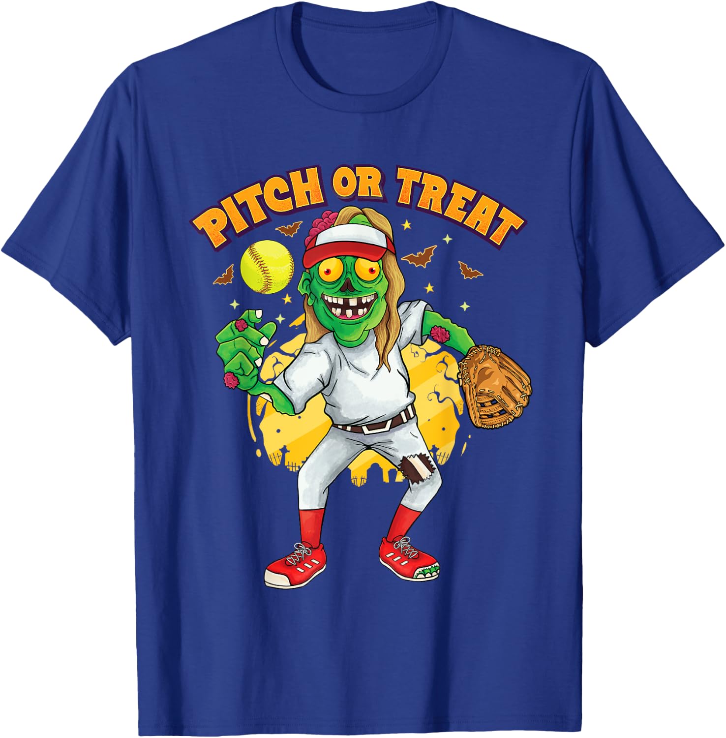 Zombie softball pitcher Girls Kids Teens Halloween Costume T-Shirt - T-Shirt | Royal