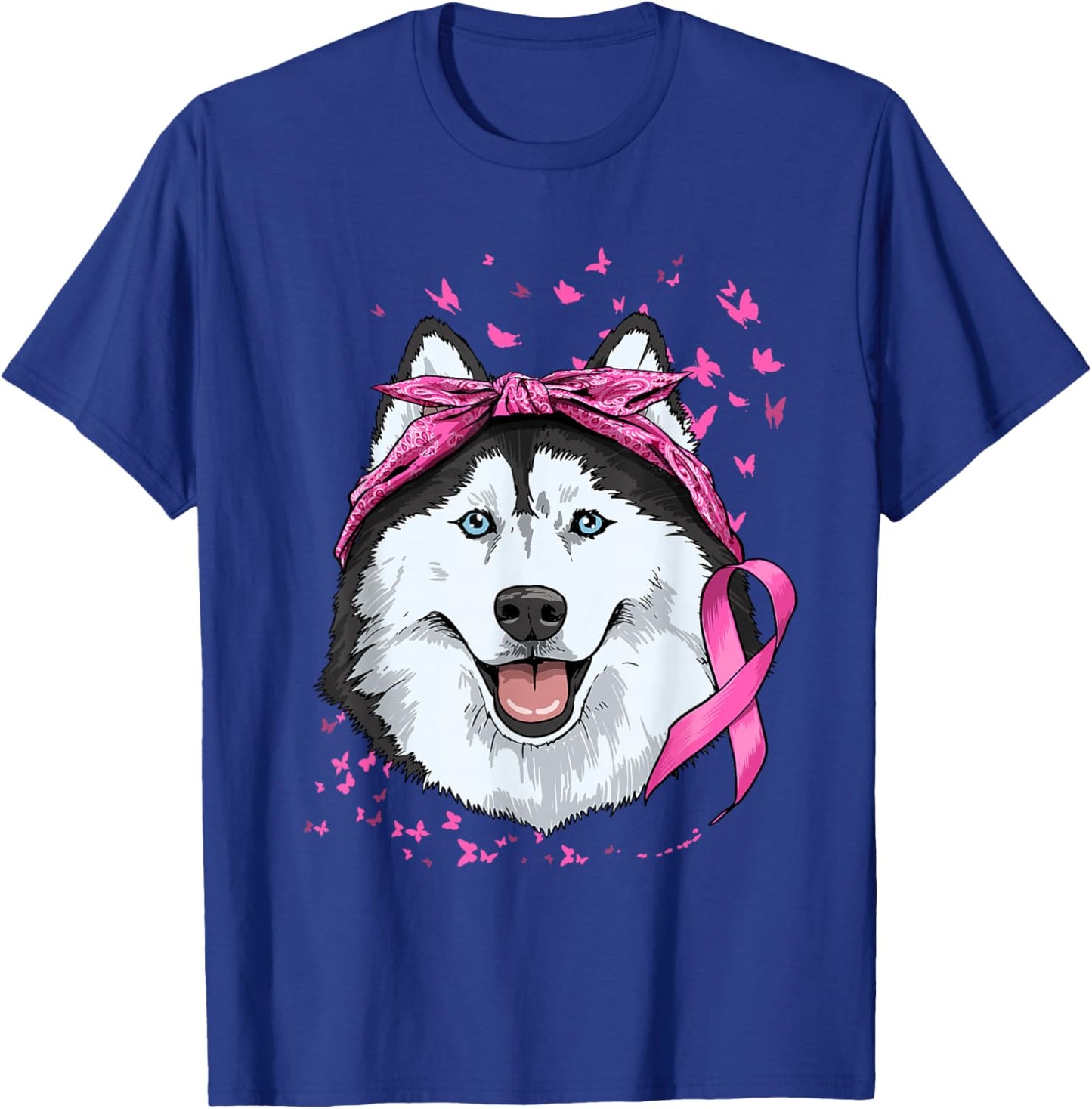 Siberian Husky Pink Ribbon Breast Cancer Awareness Survivor T-Shirt - T-Shirt | Royal
