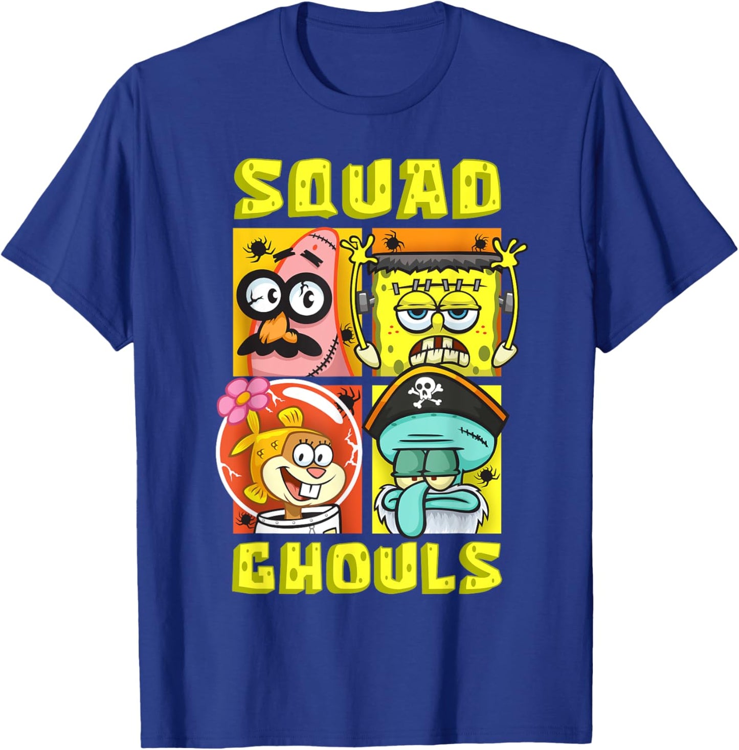 Mademark x SpongeBob SquarePants - SpongeBob Patrick Squidward Sandy Halloween Squad Ghouls Fun T-Shirt - T-Shirt | Royal