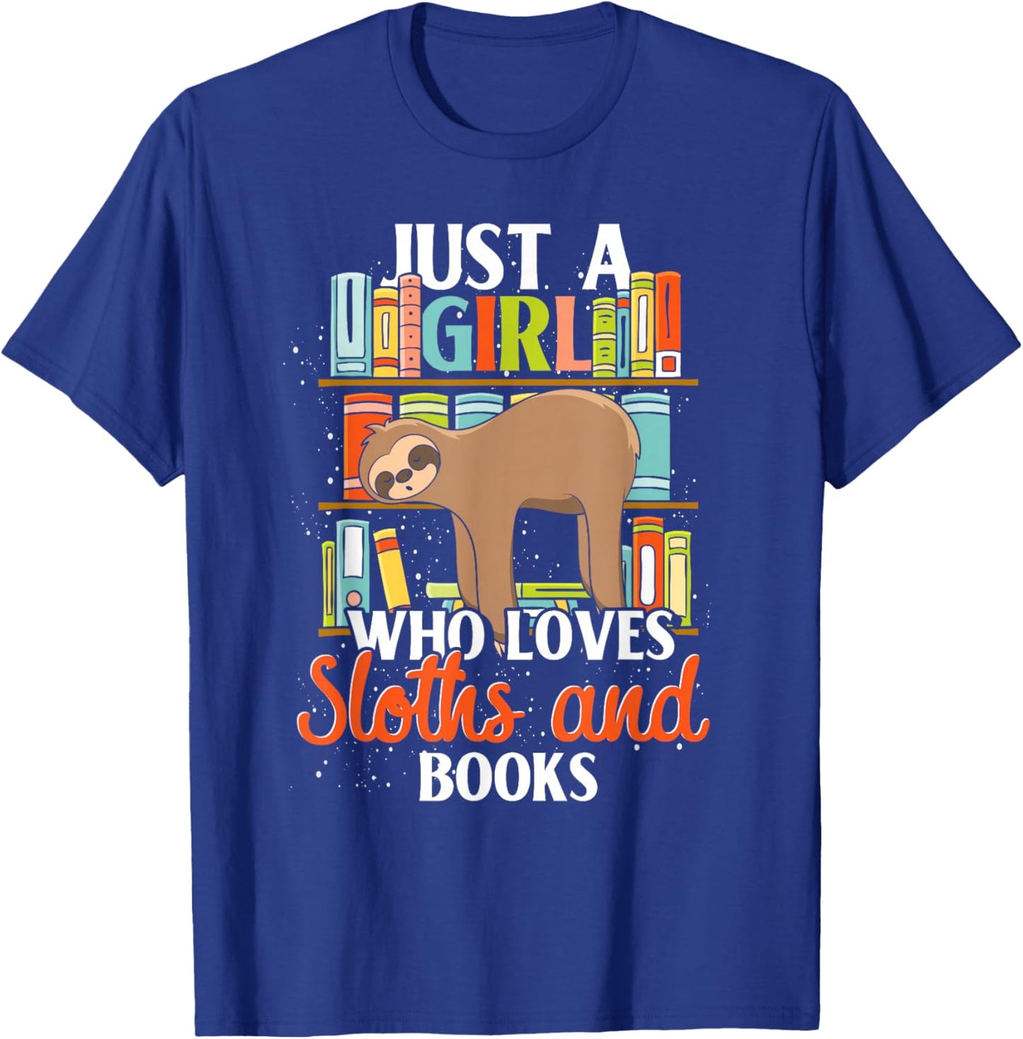 Tropical Zoo Animal Books Reading Sleeping Sloth Girl T-Shirt - T-Shirt | Royal