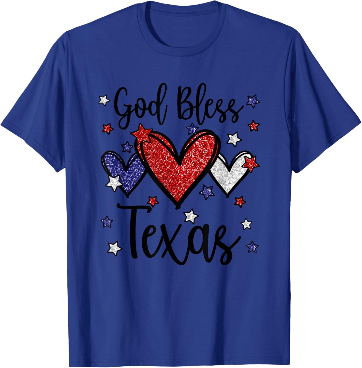 God Bless Texas Hearts For Patriotic Women & Fourth Of July T-Shirt - T-Shirt | Royal