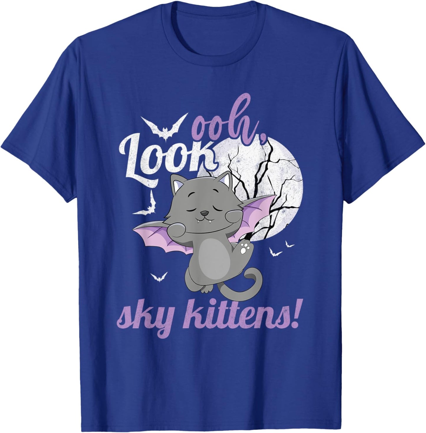 Oh Look Sky Kittens Funny Halloween Bat Cat Women T-Shirt - T-Shirt | Royal