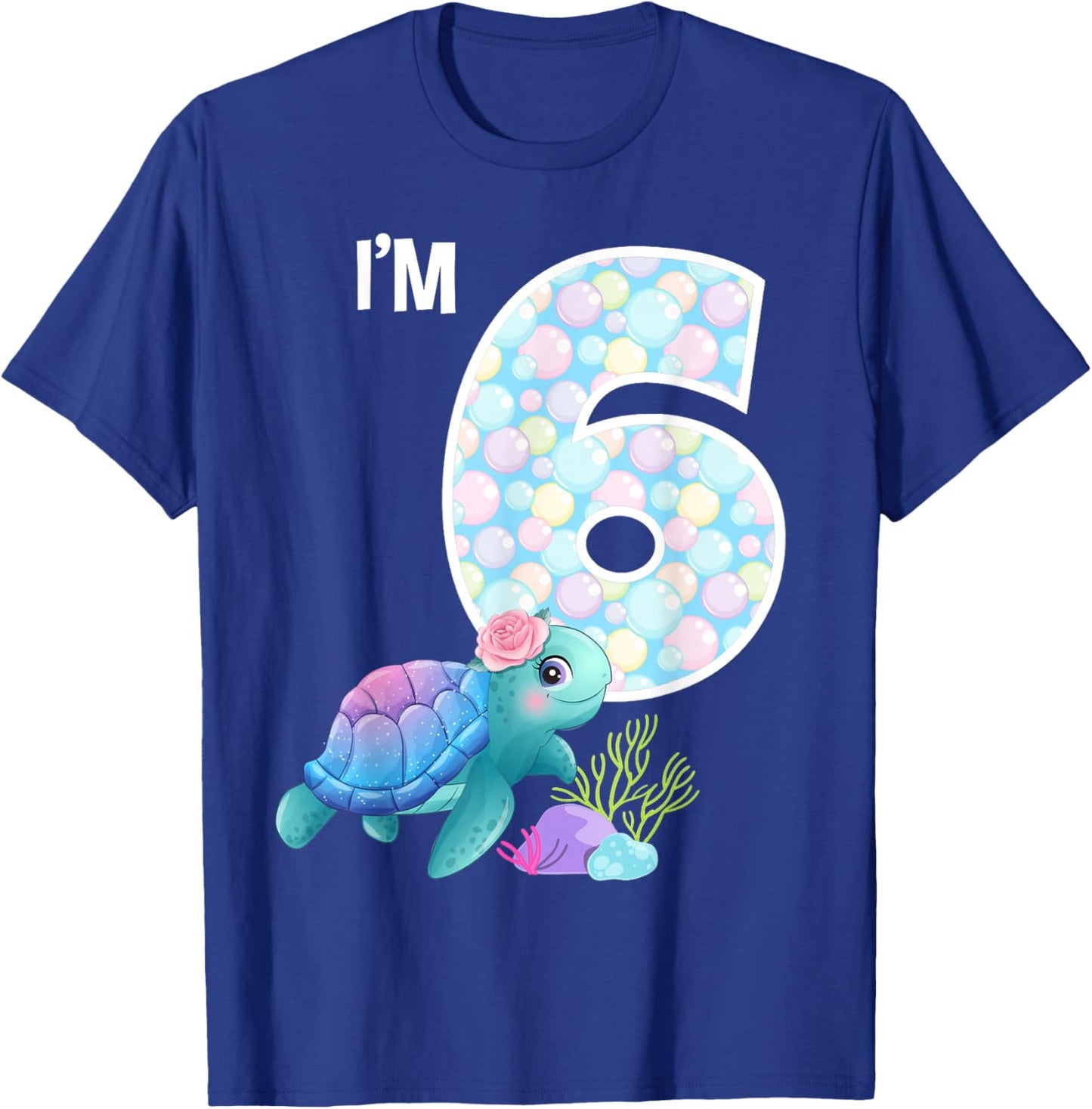 Sea Turtle Birthday I'm 6 Ocean Aquarium Theme 6th Birthday T-Shirt - T-Shirt | Royal