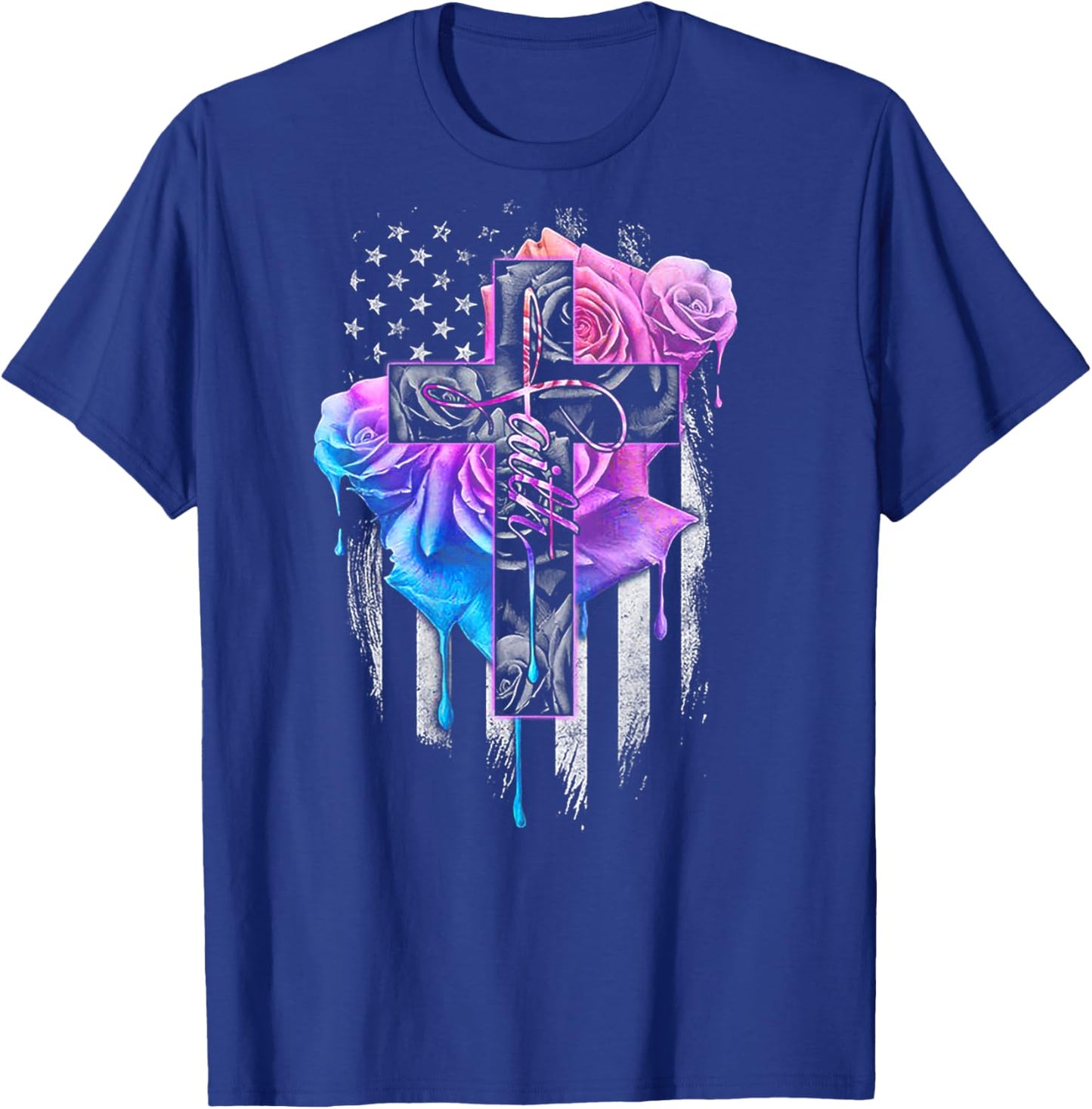 Faith Rose Watercolor Cross (on back) T-Shirt - T-Shirt | Royal