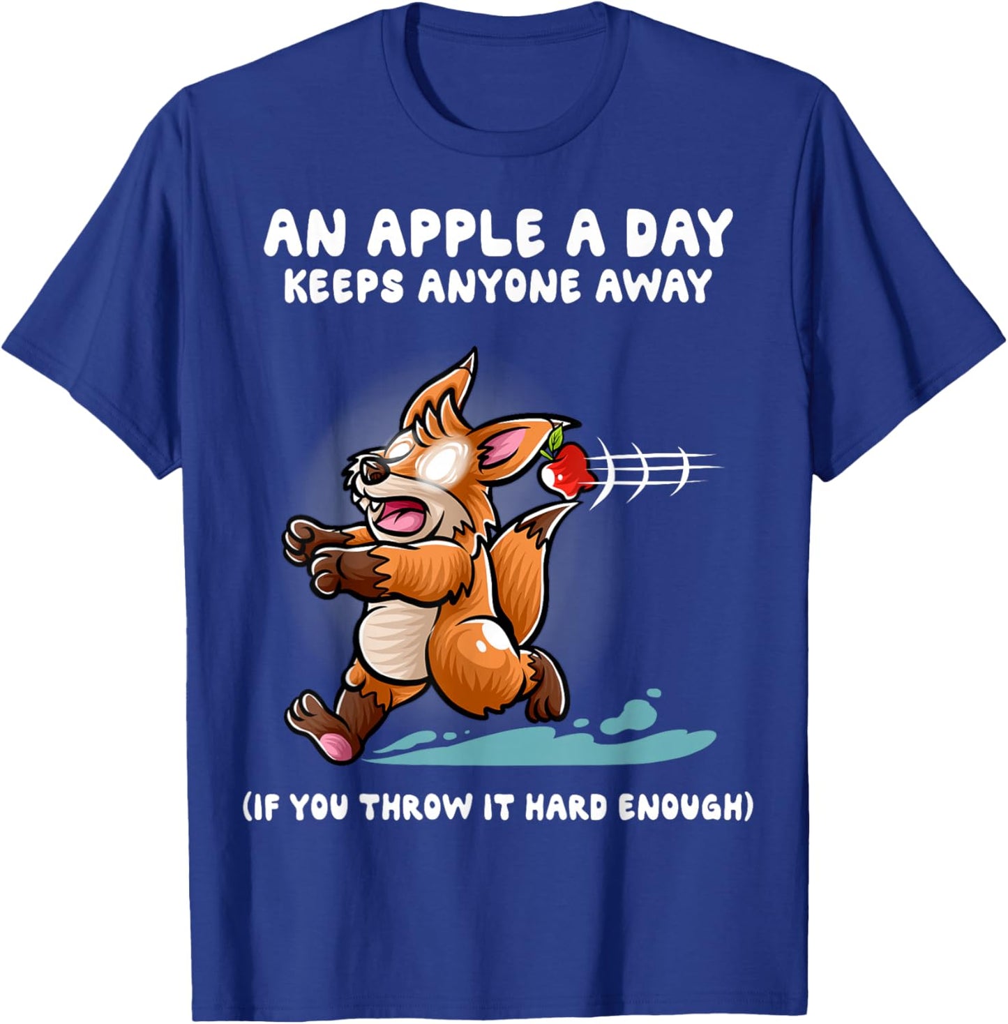 An Apple A Day Keeps Anyone Away Nerd Fox Funny Foxes T-Shirt - T-Shirt | Royal