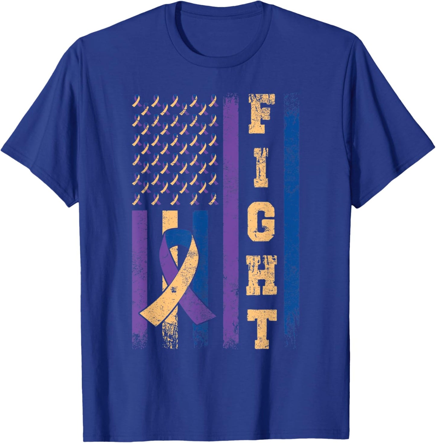 Vintage Fight Bladder Cancer Awareness Ribbon American Flag T-Shirt - T-Shirt | Royal