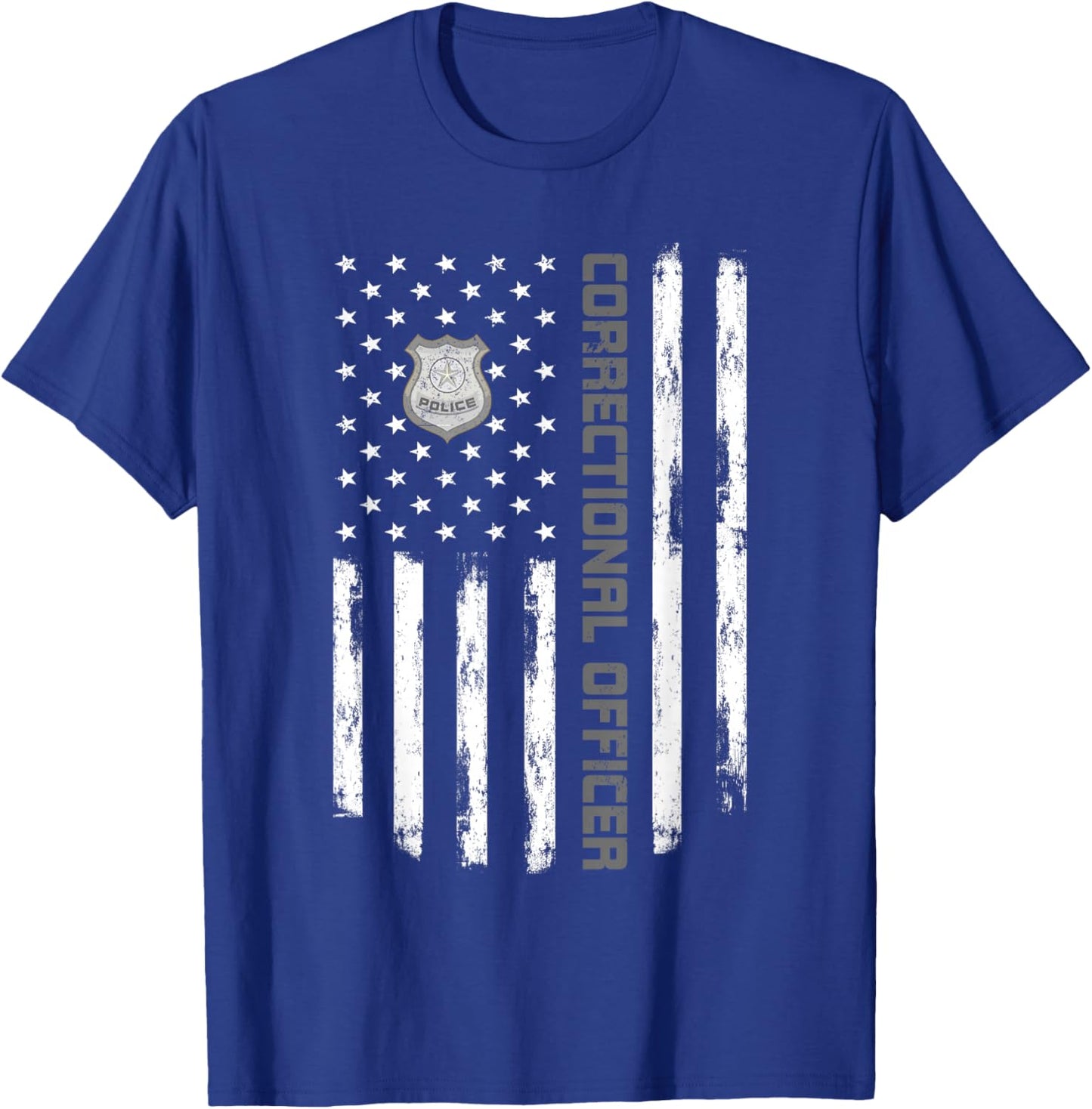 Correctional Officer Flag Graphic Thin Silver Line Matching T-Shirt - T-Shirt | Royal
