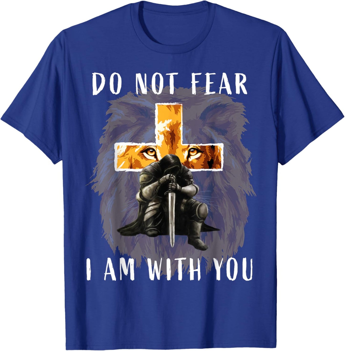 Christian Bible Verse Shirt Men Dad Lion Faith Fear Graphic T-Shirt - T-Shirt | Royal