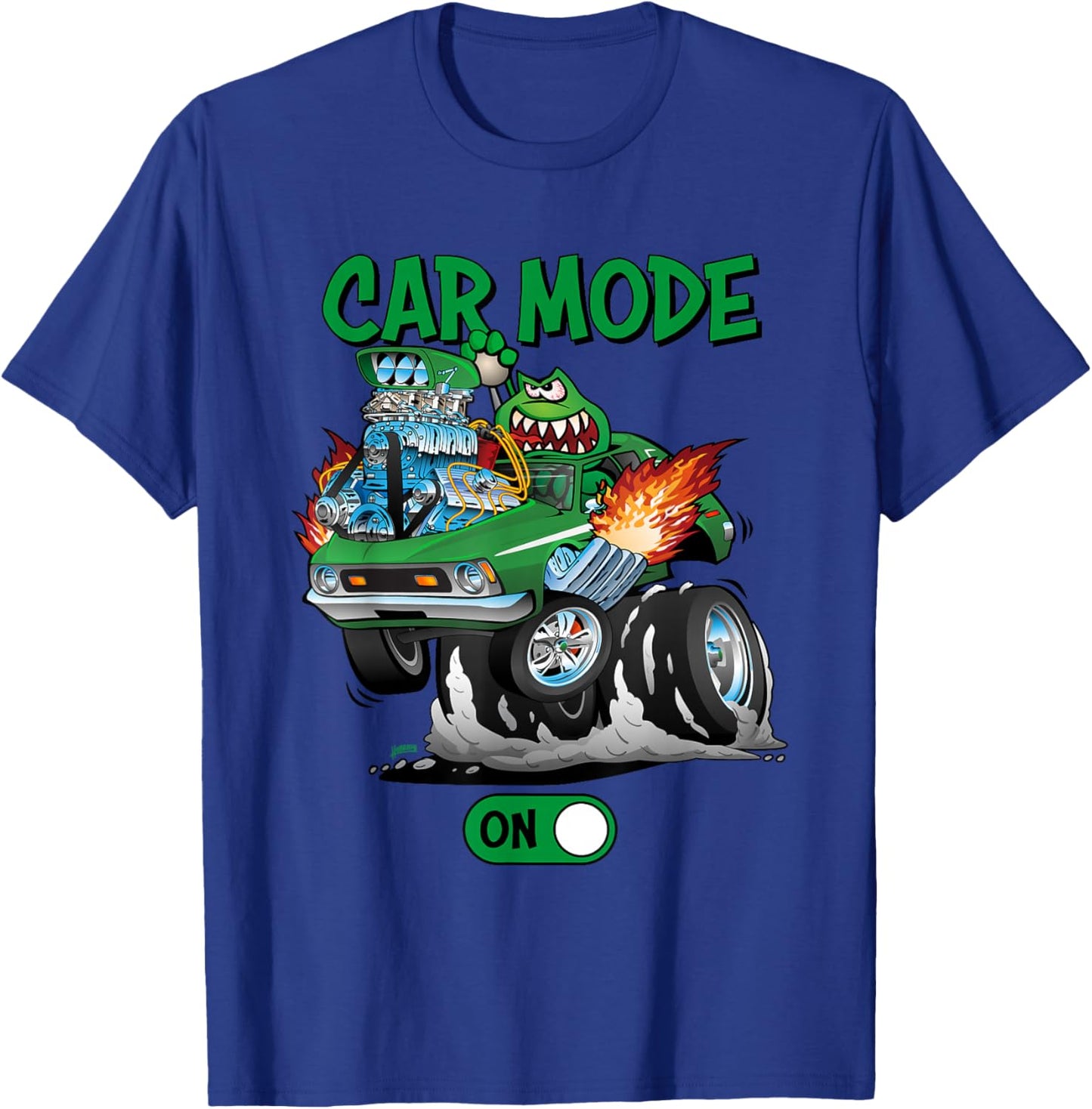 Car Mode On Funny Seventies Classic Car Dragster Cartoon T-Shirt - T-Shirt | Royal