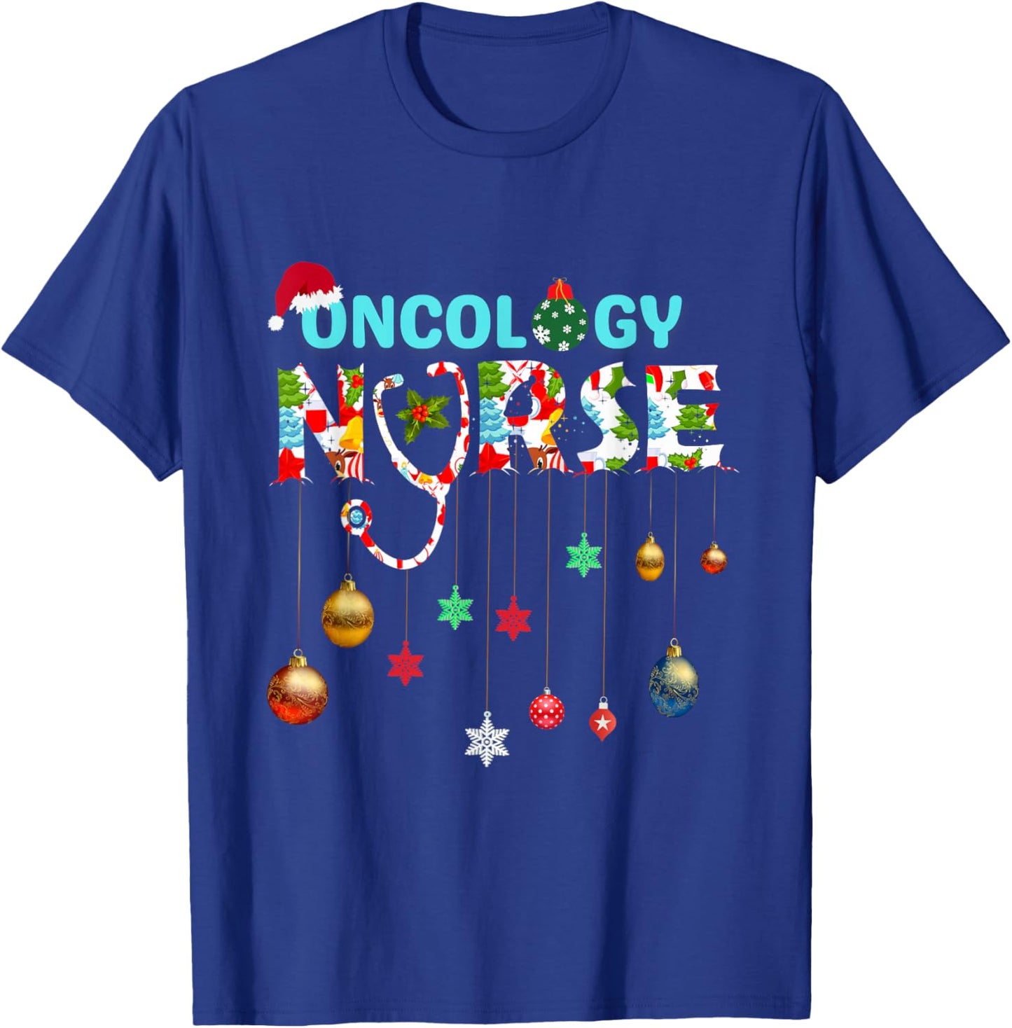 Merry Christmas Oncology Nurse RN Oncologist Nursing Gift T-Shirt - T-Shirt | Royal