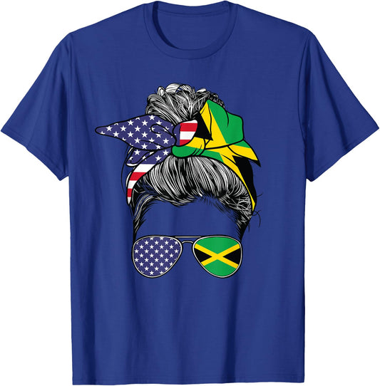 Jamaican Women Girl USA Heritage American Jamaica Flag T-Shirt - T-Shirt | Royal