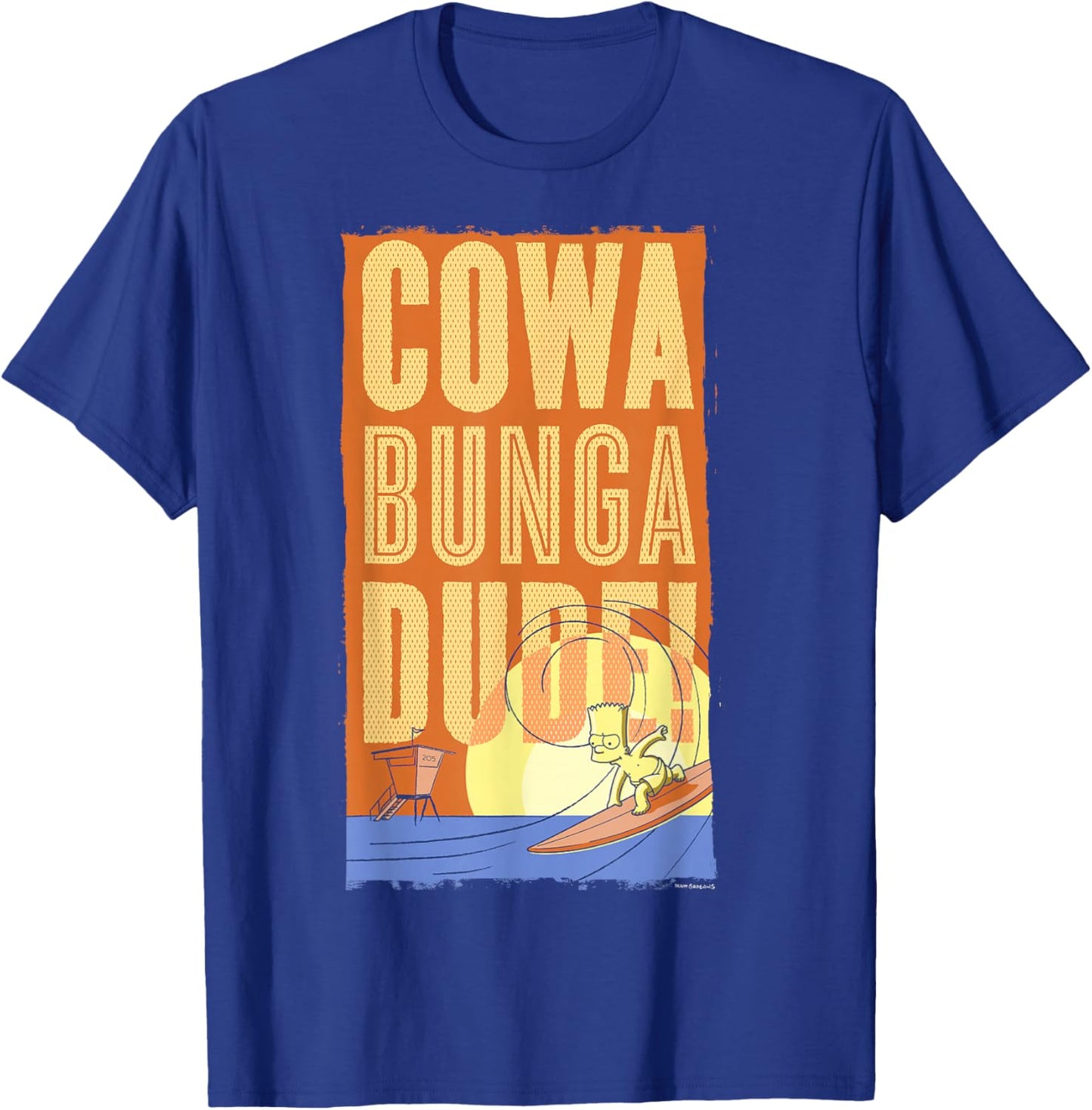 The Simpsons Bart Surfing Cowabunga Dude! Poster V2 T-Shirt - T-Shirt | Royal