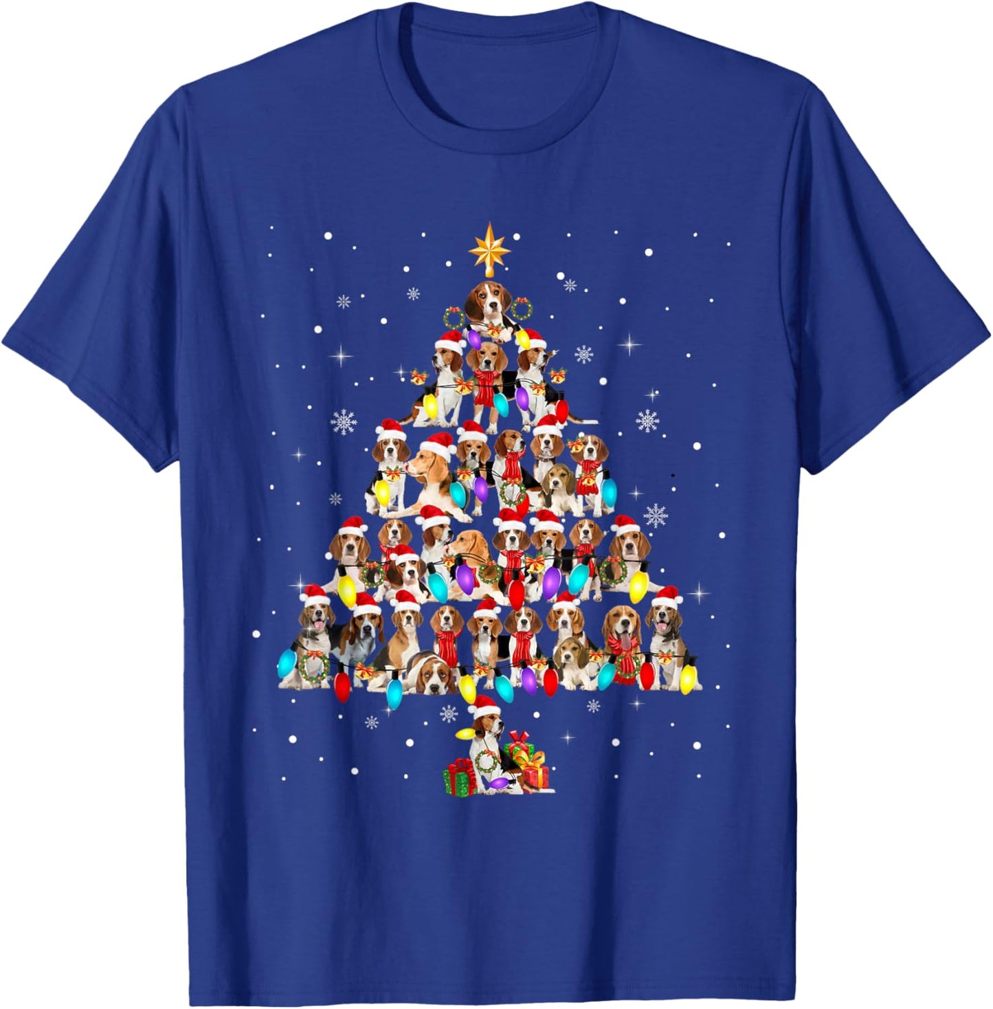 Beagles Christmas Tree X-mas Lights Santa ELF Beagle Lover T-Shirt - T-Shirt | Royal