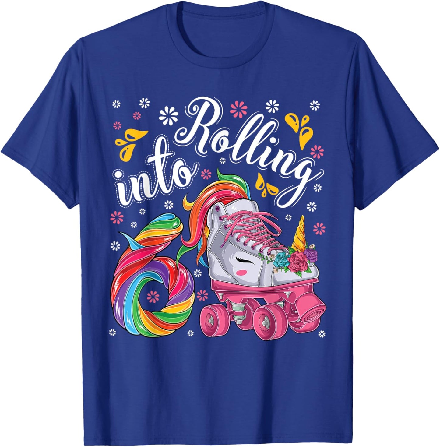 Roller Girl 6 year old Unicorn Rolling skate 6th birthday T-Shirt - T-Shirt | Royal