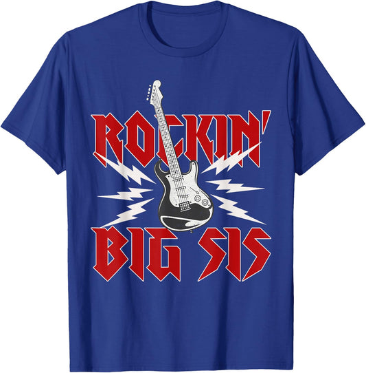 Big Sister Rockin One Birthday Family Matching Rock Guitar T-Shirt - T-Shirt | Royal