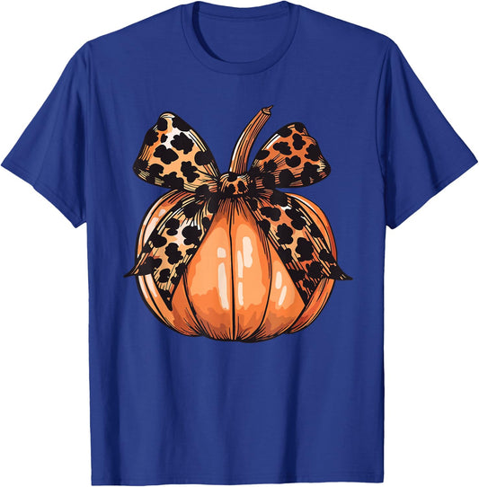 Leopard Coquette Bow Pumpkin Spooky Season Autumn Halloween T-Shirt - T-Shirt | Royal