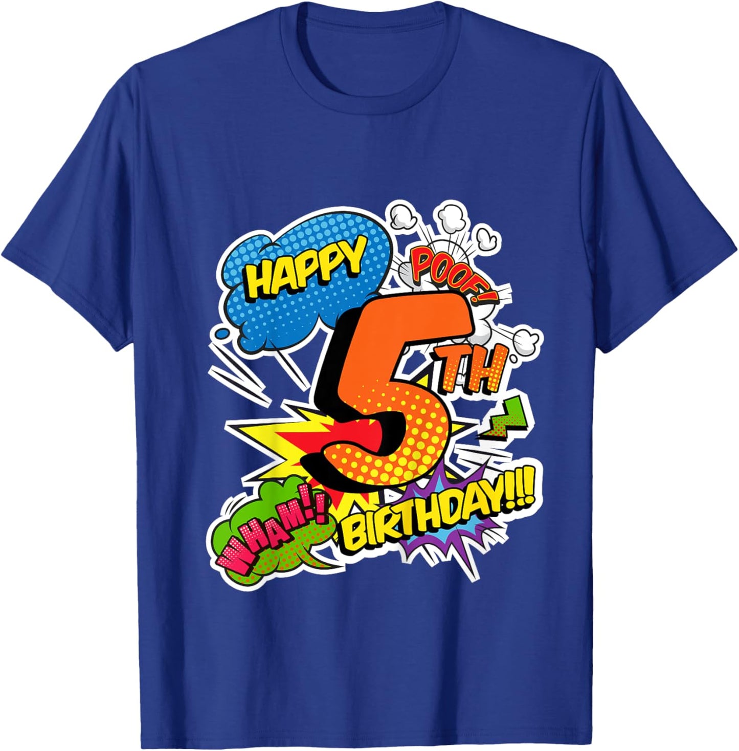 Kids Happy 5th Birthday Boys Comic Style superpower Superheroes T-Shirt - T-Shirt | Royal