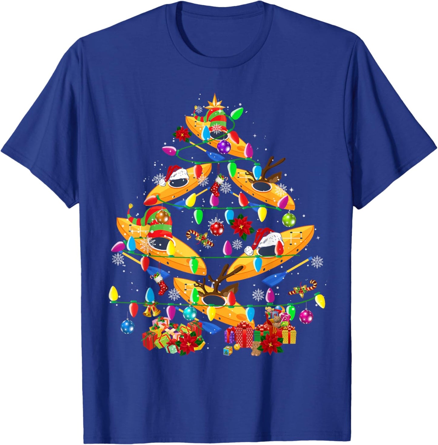 Kayak Boat Christmas Tree Funny Light Santa Kayak Boat T-Shirt - T-Shirt | Royal