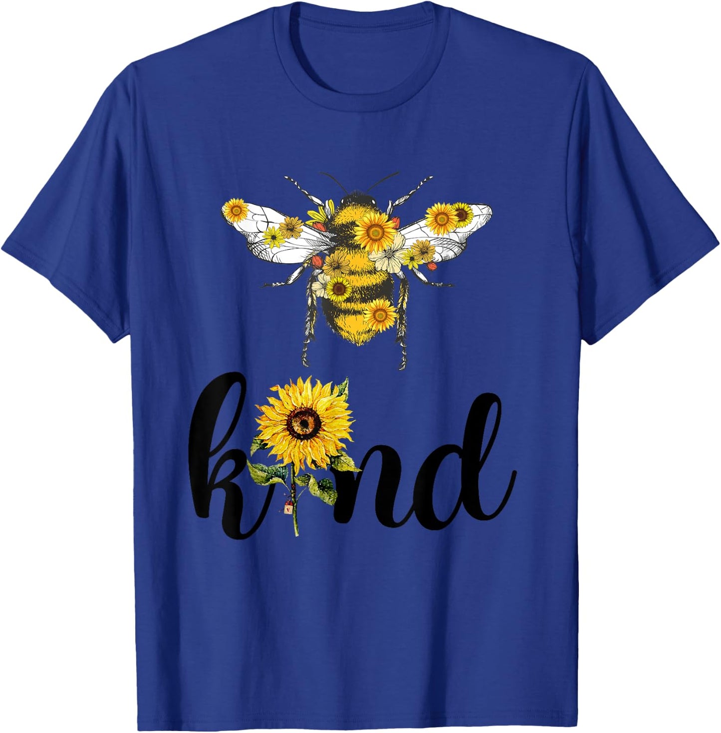 Be Kind Peace Love Cute Retro Vintage Teacher Bee Sunflower Women Girls Kids T-Shirt - T-Shirt | Royal
