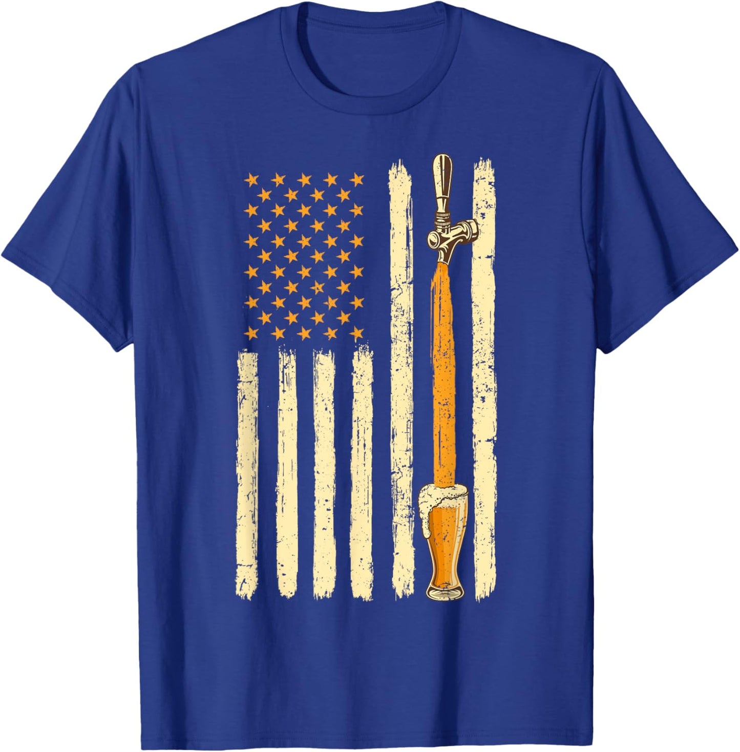Craft Beer Tap Distressed American Flag Patriotic Alcohol T-Shirt - T-Shirt | Royal