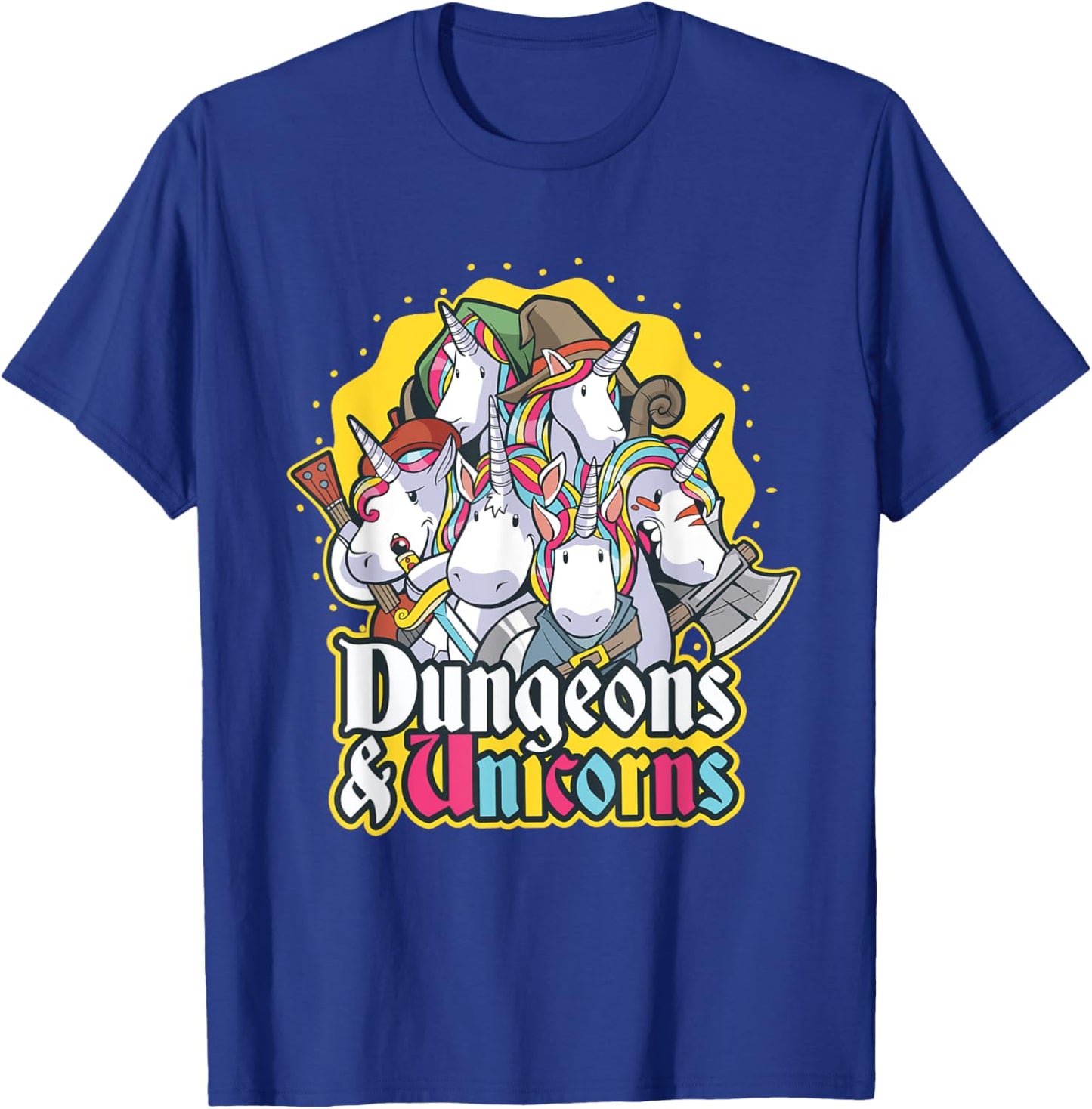 NobleTeeShop Dungeons and Unicorns - Women's -Adults Black Cotton 60% Polyester 40% Short Sleeve Classic Fit - Small T-Shirt - T-Shirt | Royal