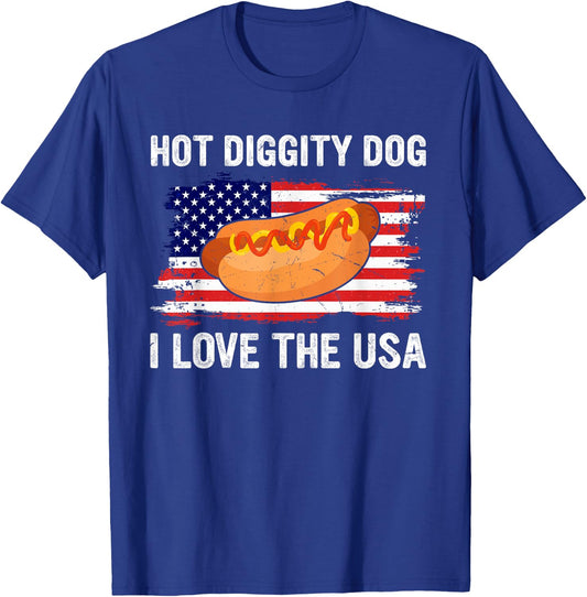 Hot Diggity Dog I Love USA - Funny Fourth of July T-Shirt - T-Shirt | Royal