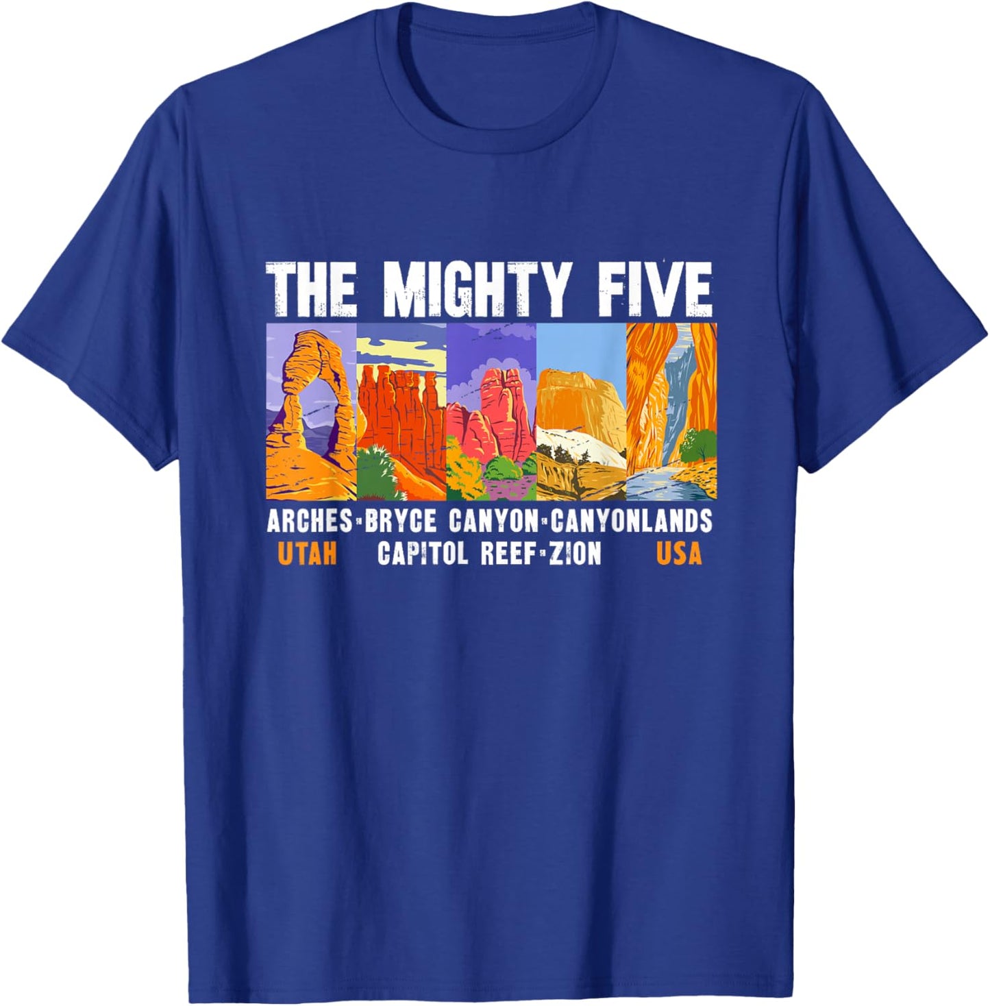 Mighty Five Utah National Parks Distressed Vintage T-Shirt - T-Shirt | Royal